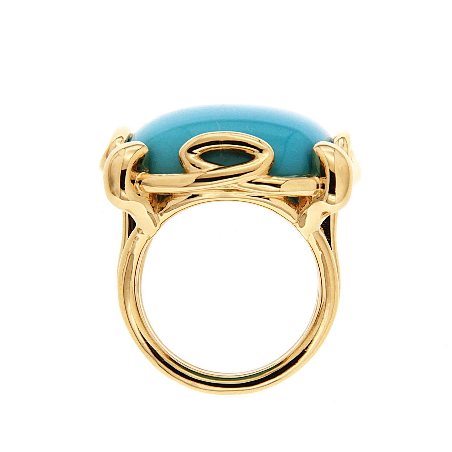 Valentin Magro Cushion Turquoise Cabochon Ring in Gold In New Condition In New York, NY