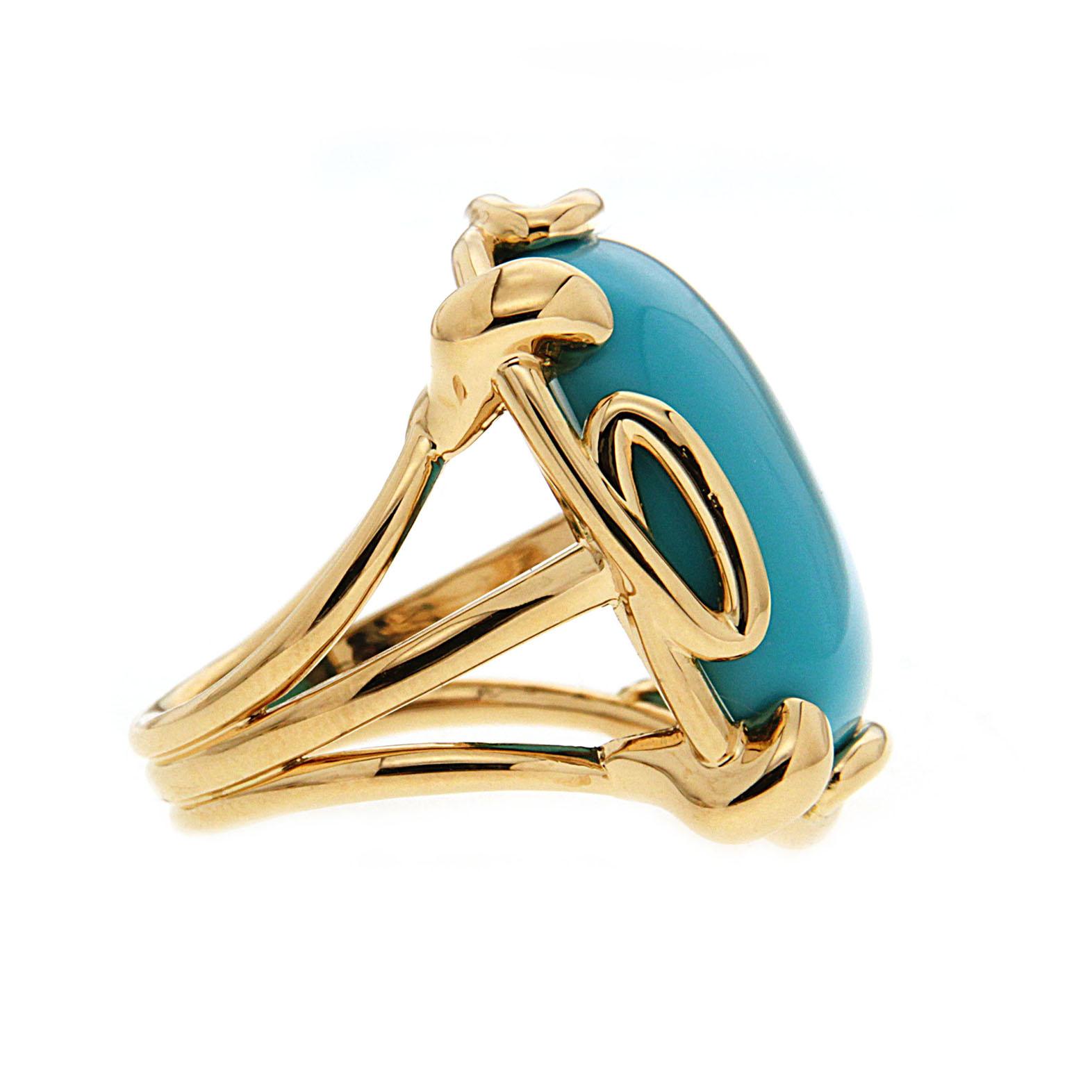 Women's or Men's Valentin Magro Cushion Turquoise Cabochon Ring in Gold