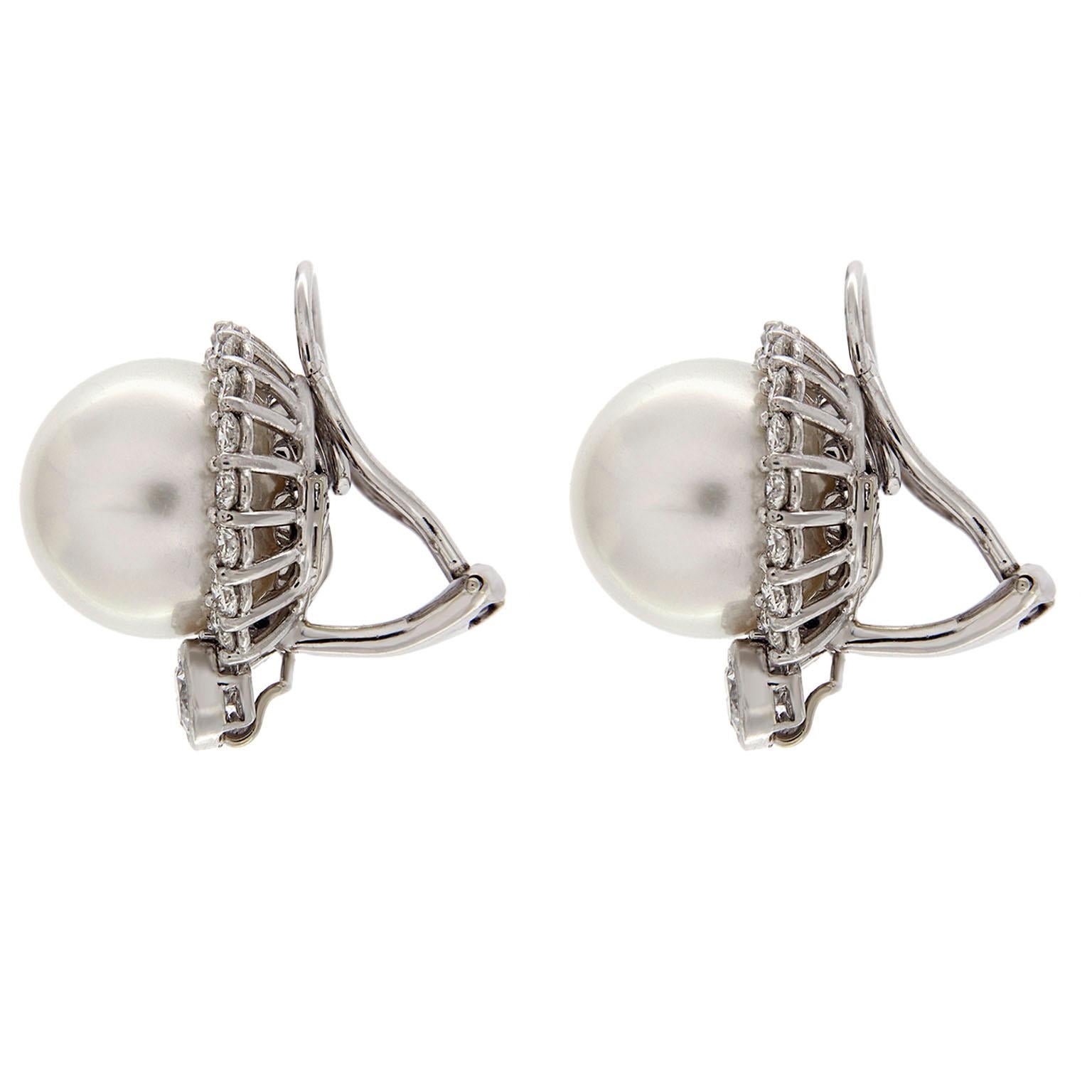 Valentin Magro South Sea Pearl Diamond Platinum Earrings In New Condition In New York, NY