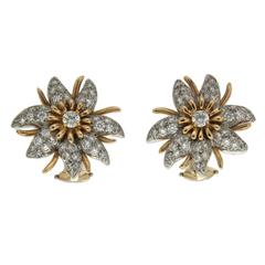 Diamond gold platinum Seven petal Flower earrings 12