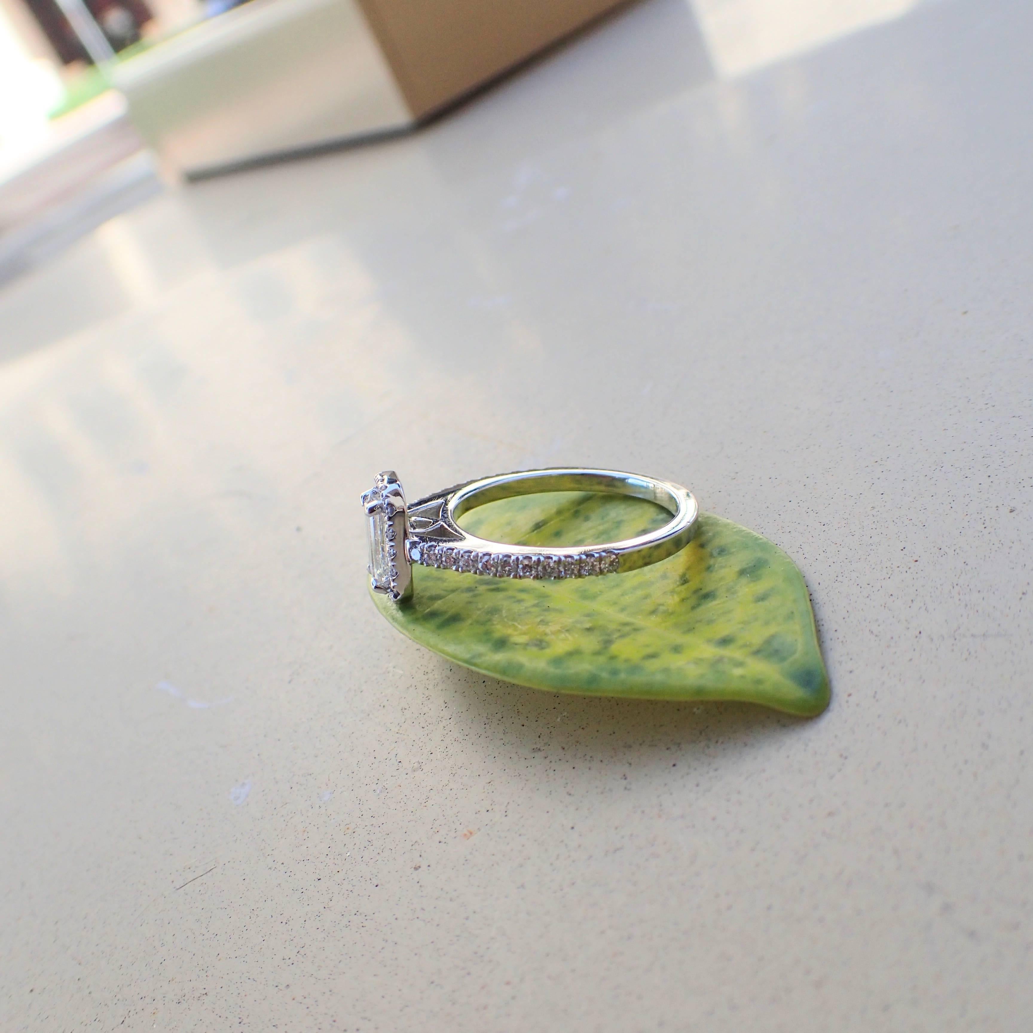 0.98 Carat - Platinum - Emerald Cut Diamond Engagement Halo Ring 6