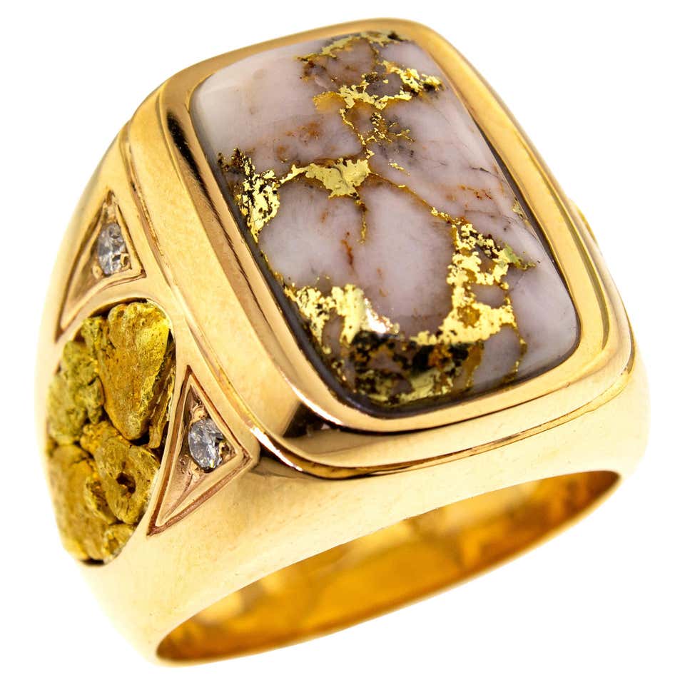 Customizable Natural Gold in Quartz, Gold Nugget, and Diamond 18kt Gold ...