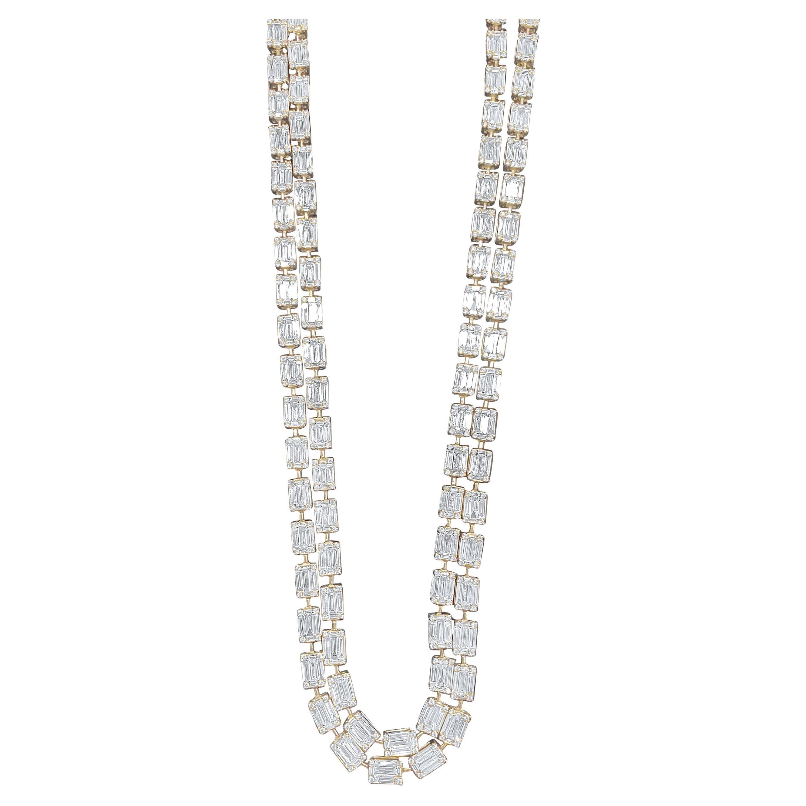 Emerald Cut Illusion Set Diamond Tennis Necklace For Sale