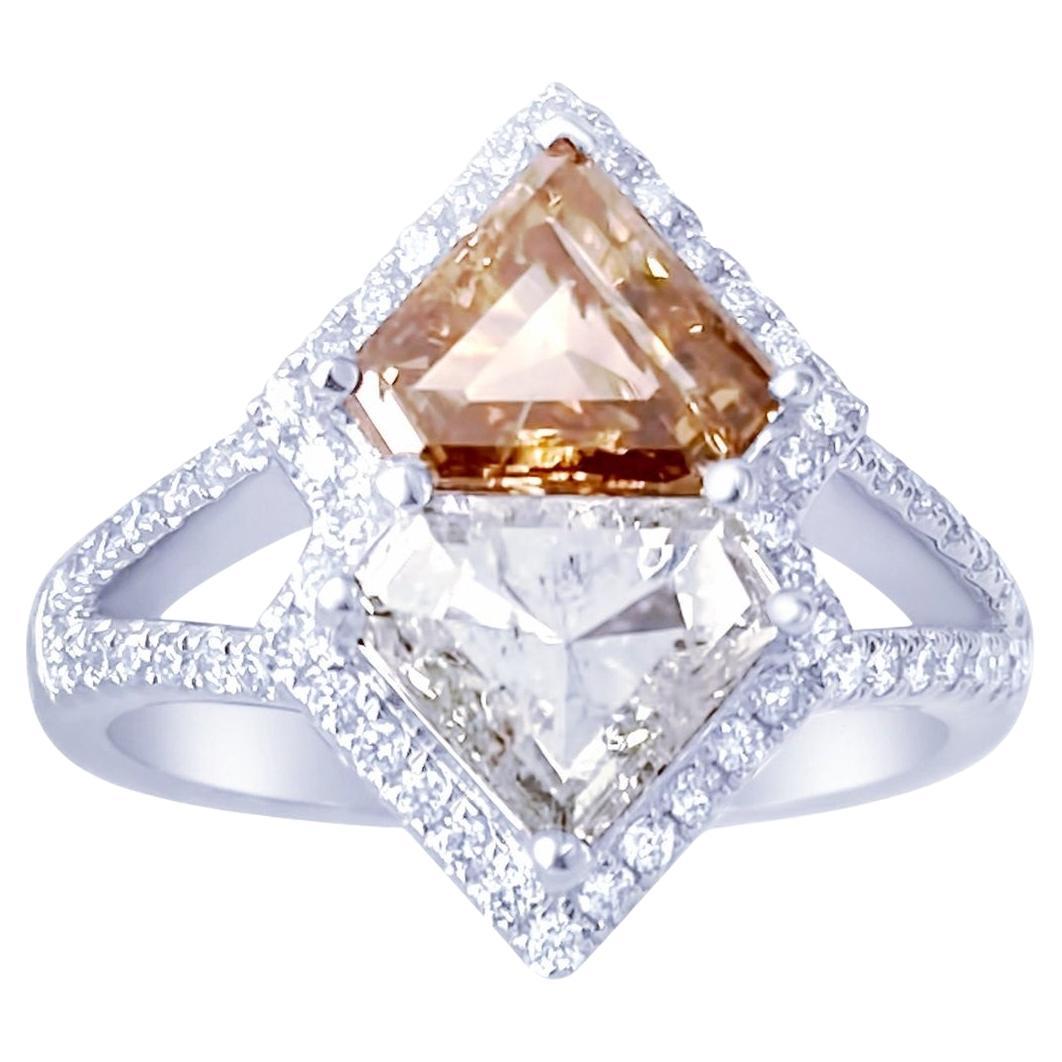 Double Shield bi color diamond and Brilliant Cut Diamond Ring
