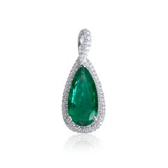 Collana con ciondolo a goccia di smeraldo lungo da 3,5 carati e diamanti a taglio brillante (ciondolo)