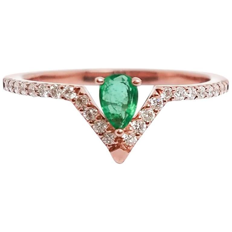 Emerald Pear and Diamond Ring