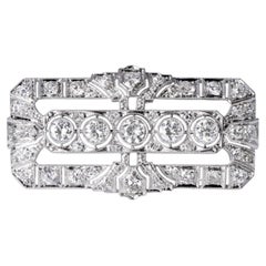 1920s French Art Deco 3.25 Carat Diamond Geometric Platinum Brooch Pin
