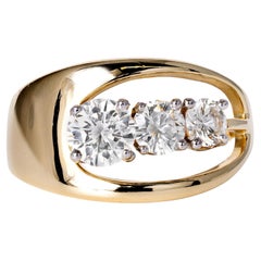 1970s Modern 14k Yellow Gold Trilogy Diamond Ring, 0.93 Carats