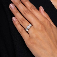 Antique Tiffany & Co Edwardian GIA Natural Pearl 3-Stone Diamond Platinum Ring
