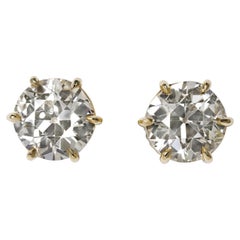Art Deco 7.41ct Old European Cut Diamond Stud Earrings in 14k Gold