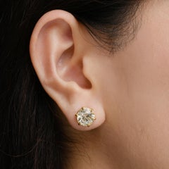 Art Deco 7.41ct Old European Cut Diamond Stud Earrings in 14k Gold