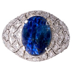 Art Deco Platinum Bombé Cocktail Ring with 5.50ct Sapphire & Diamonds