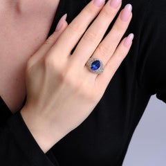 Art Deco Platinum Bombé Cocktail Ring with 5.50ct Sapphire & Diamonds