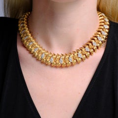 Mid-Century Italian 18K Gold Diamond Collar Necklace, 7.25 Carats