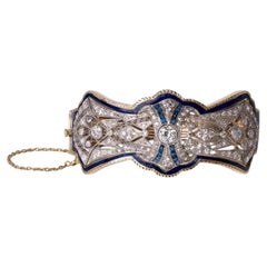 Edwardian Platinum & Gold Bangle Bracelet with Diamonds & Sapphires