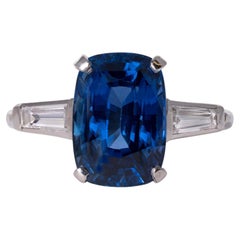 GIA Certified Art Deco 6.45 Carat Elongated Cushion Ceylon Sapphire Diamond Ring