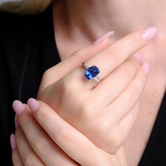 GIA Certified Art Deco 6.45 Carat Elongated Cushion Ceylon Sapphire Diamond Ring
