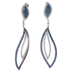 Dramatic 14k White Gold Blue & White Diamond Dangle Earrings, 2.28ct