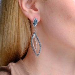 Dramatic 14k White Gold Blue & White Diamond Dangle Earrings, 2.28ct