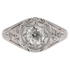 GIA Certified Diamond Art Deco Star Platinum Engagement Ring