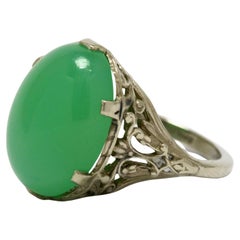 Retro Victorian Chrysoprase Cabochon Filigree Cocktail Ring