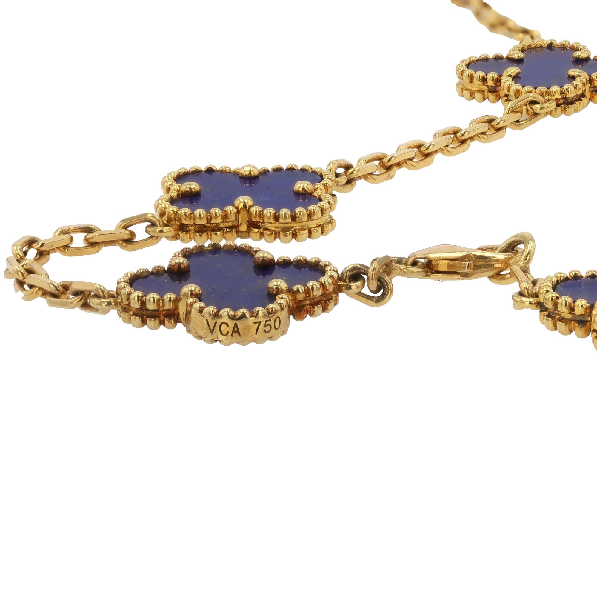 Vintage Van Cleef & Arpels Lapis Lazuli 20 Motif Or 18k Collier Alhambra Bon état - En vente à Santa Barbara, CA