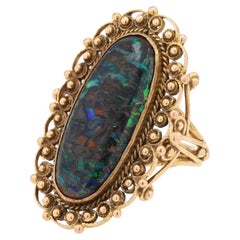 Art Nouveau 7 Karat Boulder Opal 14k Filigree Dinner Ring