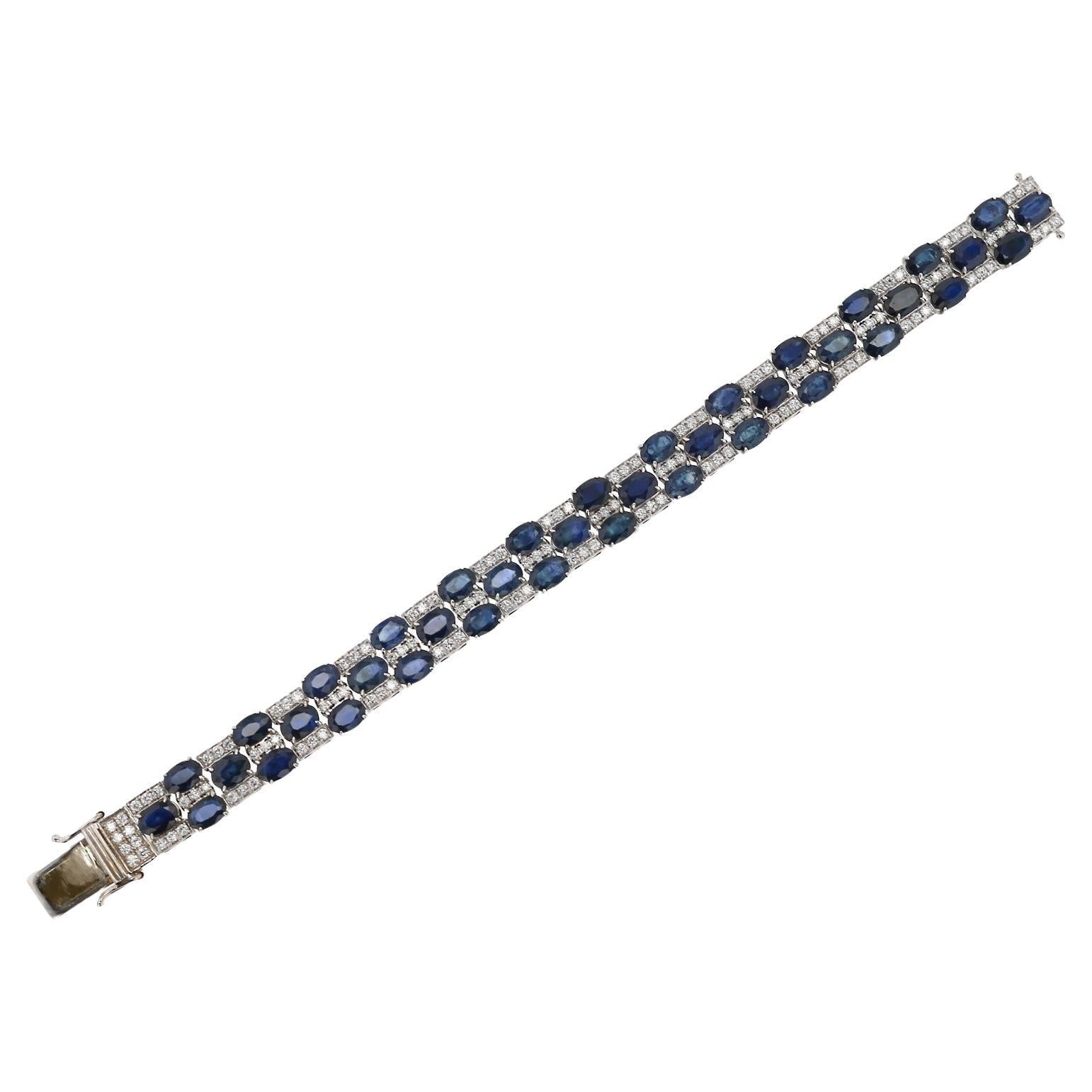 Pulsera damero de zafiro y diamantes de 25 quilates de mediados de siglo en venta