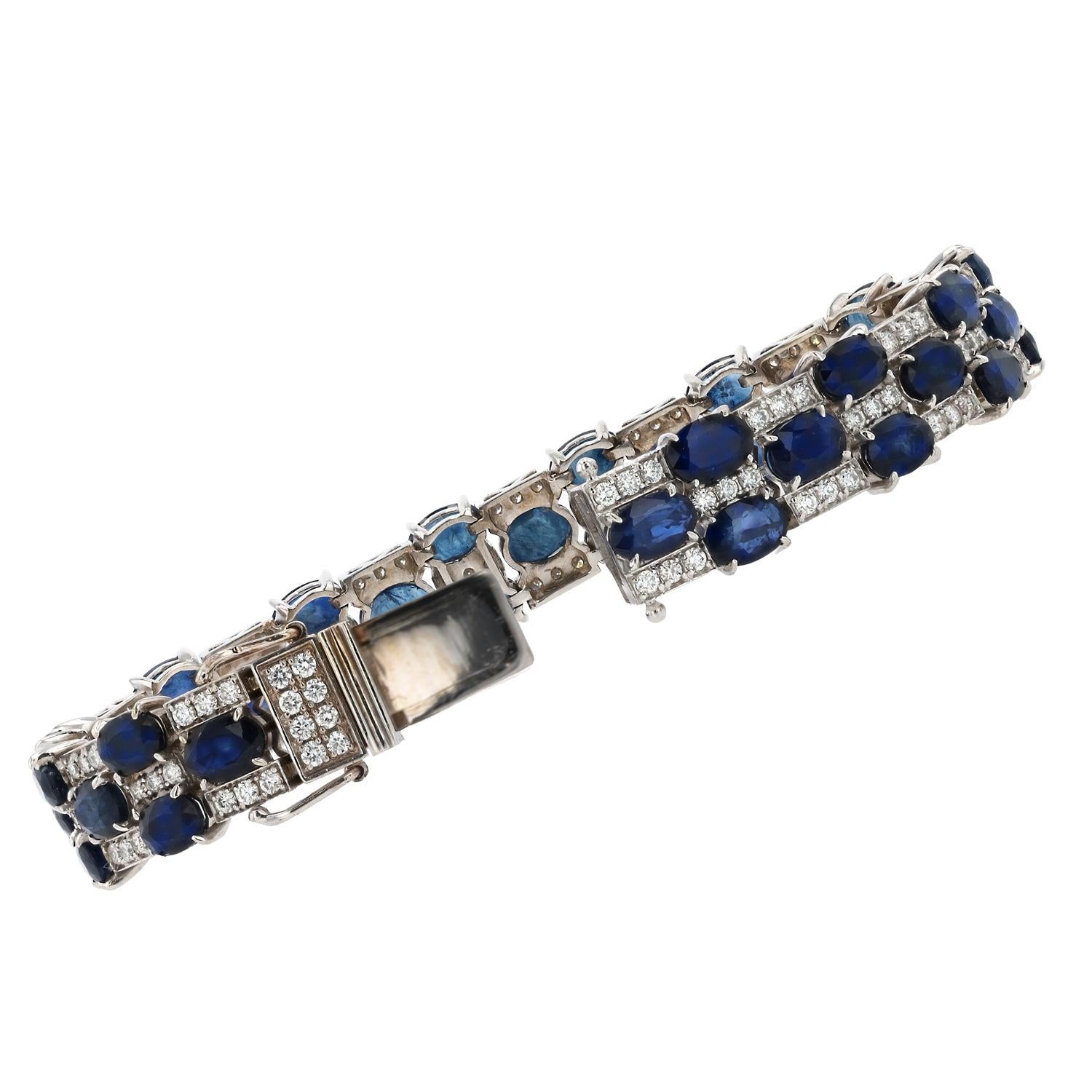 Pulsera damero de zafiro y diamantes de 25 quilates de mediados de siglo Retro en venta