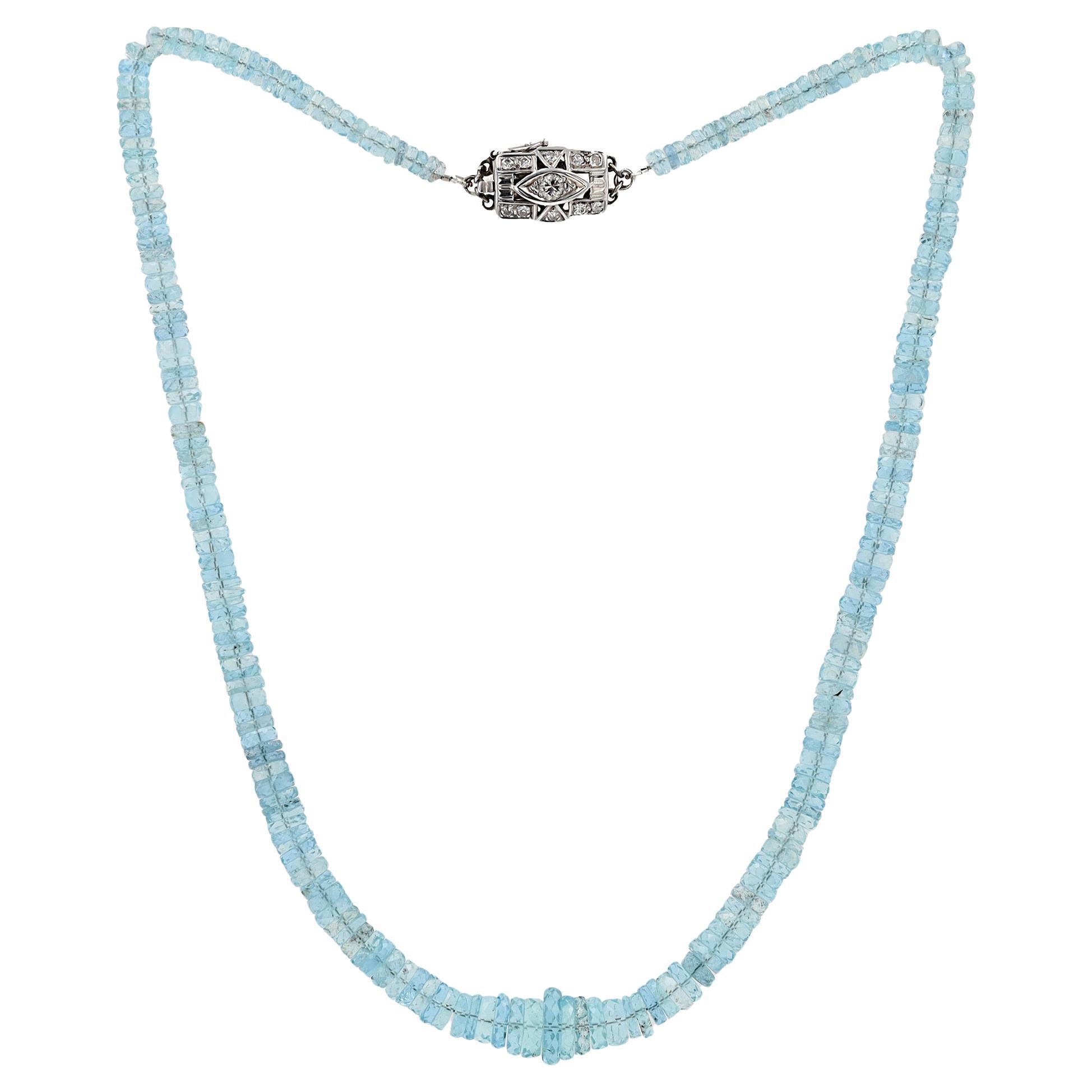 Art Deco Stil 145 Karat Aquamarin Strang Perlenkette im Angebot