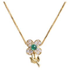 Vintage Van Cleef & Arpels Emerald and Diamond Flower Convertible Pin Pendant