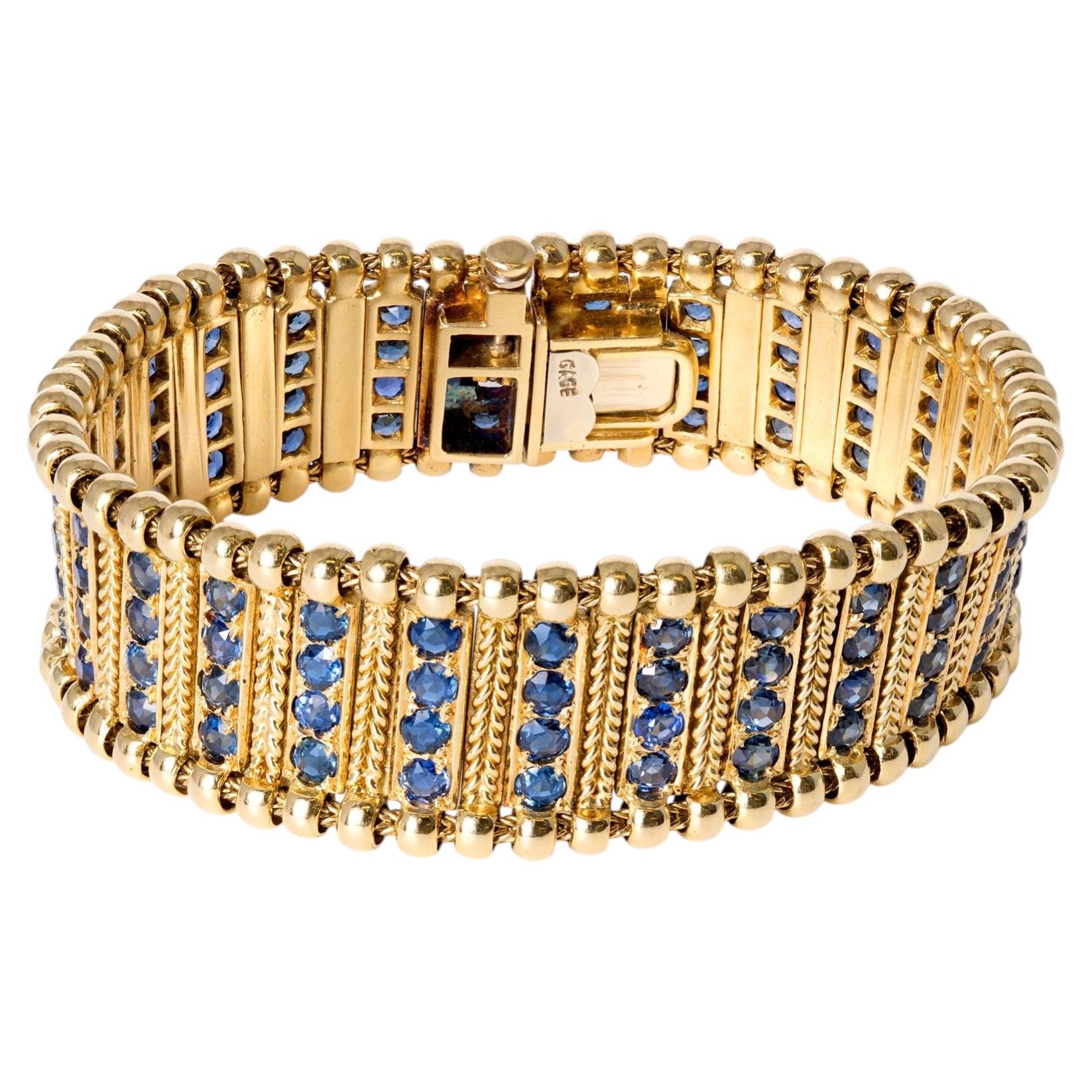Estate Vintage 1970s Elizabeth Gage Sapphire Gold Supple Link Bracelet