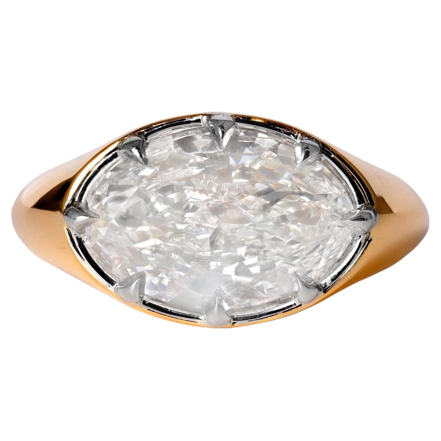 Belrose Jewelers 3CT Oval Diamond EGL Certified Gold Sideways Set Solitaire Ring For Sale