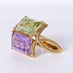 Estate 26 Carat Lavender & Green Amethyst 2 Stone Statement Ring