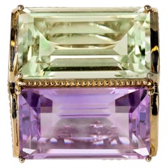 Estate 26 Carat Lavender & Green Amethyst 2 Stone Statement Ring