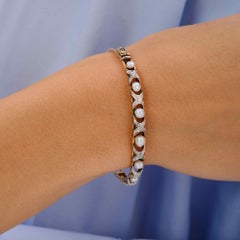 Antique Edwardian Diamond & Pearl 14k/Platinum Bangle Bracelet