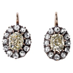 Antique Victorian C. 1870 2 Carat Old Mine Cut Yellow Diamond Earrings