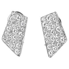 Geometric 1.30 Carat Pavè Diamond 14K White Gold Omega Back Estate Earrings