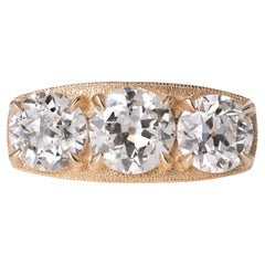 Anello con tre diamanti "Old European" da 5,04 ct, certificato GIA, in oro 14k