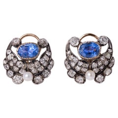 Antique Victorian GIA Certified 4.75 Carat Ceylon Sapphire & Diamond Earrings