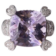 Judith Ripka 15ct Kunzite & Diamond Heart Ring in 14k White Gold