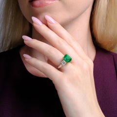 AGL Cert. Colombian Emerald No Oil 5.59ct Art Deco Ring, 2.01ct Diamond Sides