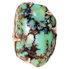Massive 30 Carat Turquoise 14k Gold Brutalist Cocktail Ring
