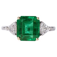 Art Deco Revival 3.93ct GIA Certified Emerald & Diamond Trinity Ring