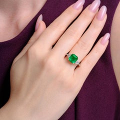 Art Deco Revival 3.93ct GIA Certified Emerald & Diamond Trinity Ring