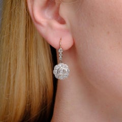 Edwardian Platinum-Topped 14k Gold Diamond Daisy Dangle Earrings