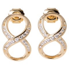 Mid Century 14k Yellow Gold Diamond Infinity Drop Earrings, 1.00ct