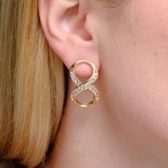 Mid Century 14k Yellow Gold Diamond Infinity Drop Earrings, 1.00ct