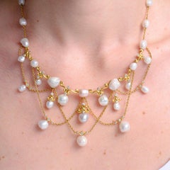 Collana di perle barocche e diamanti in oro 18 carati, stile Belle Époque degli anni ’60, proveniente da una collezione privata