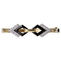 Bracelet rigide « Estate » de David Webb, en émail noir géométrique et diamants